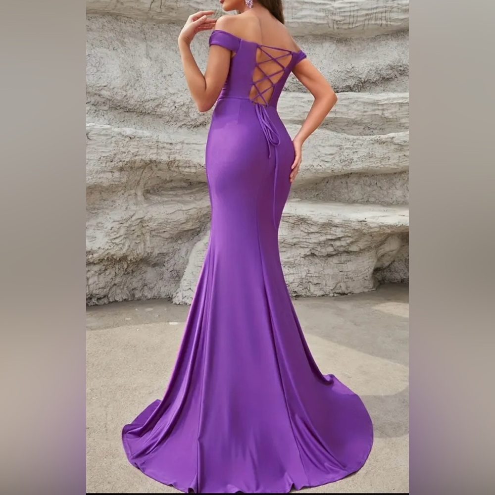 Elegant Purple Off-Shoulder Gown